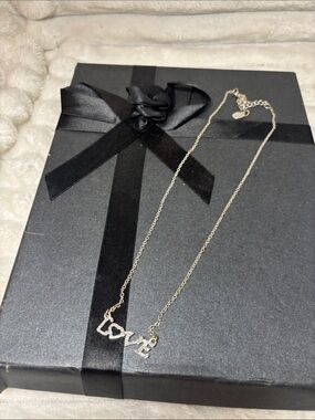 'Love' Rhinestone Necklace - Silver Tone Icing